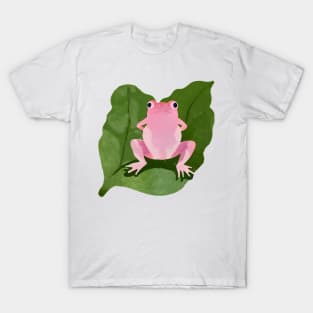 Pink frog in the middle of a green leaf T-Shirt